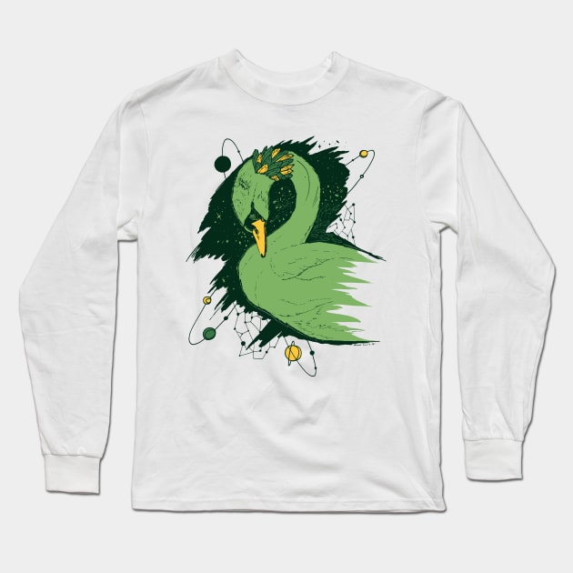 Forrest Green Swan Among The Stars Long Sleeve T-Shirt by kenallouis